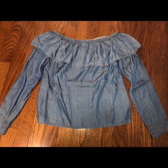 Off the Shoulder Frilled Long Sleeve Shirt - Picture 1 of 1